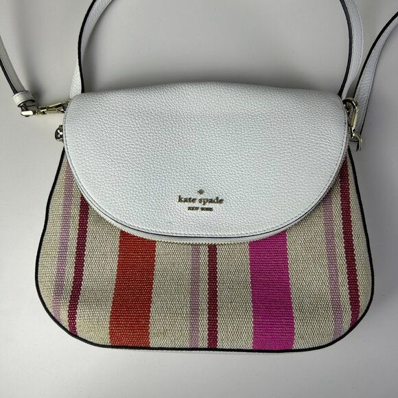 Kate Spade New York White Detachable Strap Leila Striped Canvas Shoulder Bag - Picture 4 of 16